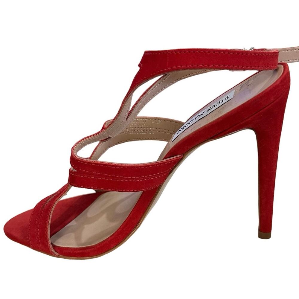 Steve Madden Sidney Red Suede‎ Strappy Heels Size 8.5 Made in Brazil - Picture 7 of 10